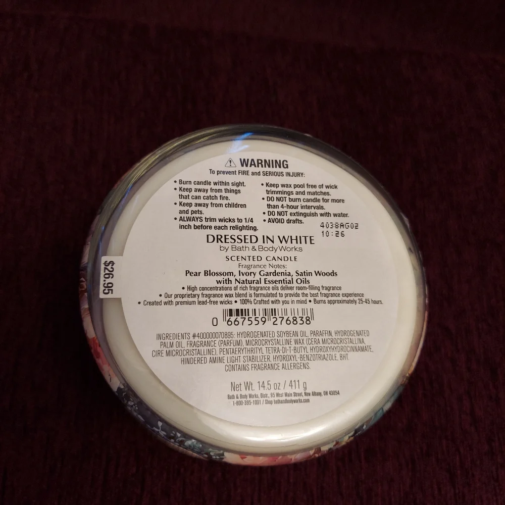 Dressed in white 3 wick candle by bath and body works